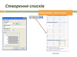 Створення списків
14.09.2016
5
Нумерований список стилів
 