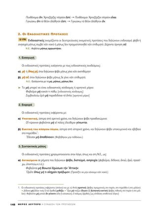 ¶˘Óı¿ÓÔÌ·È ¬ÙÈ AÚÙ·Í¤ÚÍË˜ ÏËÛ›ÔÓ âÛÙ›. → ¶˘Óı¿ÓÔÌ·È AÚÙ·Í¤ÚÍËÓ ÏËÛ›ÔÓ ÂrÓ·È.
°ÈÁÓÒÛÎˆ ¬ÙÈ Ùe ıÂÖÔÓ àÏ¿ıËÙﬁÓ âÛÙÈ. → °ÈÁÓÒÛÎˆ Ùe ıÂÖÔÓ àÏ¿ıËÙÔÓ ùÓ.
2. OI ∂¡¢Oπ∞™Δπ∫∂™ ¶ƒOΔ∞™∂π™
∂Ó‰ÔÈ·ÛÙÈÎ¤˜ ÔÓÔÌ¿˙ÔÓÙ·È ÔÈ ‰Â˘ÙÂÚÂ‡Ô˘ÛÂ˜ ÔÓÔÌ·ÙÈÎ¤˜ ÚÔÙ¿ÛÂÈ˜ Ô˘ ‰ËÏÒÓÔ˘Ó ÂÓ‰ÔÈ·ÛÌﬁ, Êﬁ‚Ô ‹
·ÓËÛ˘¯›· Ì‹ˆ˜ Û˘Ì‚Â› Î¿ÙÈ Î·Îﬁ ‹ Ì‹ˆ˜ ‰ÂÓ Ú·ÁÌ·ÙÔÔÈËıÂ› Î¿ÙÈ ÂÈı˘ÌËÙﬁ. ¢¤¯ÔÓÙ·È ¿ÚÓËÛË Ôé.
N.E.: ºÔ‚¿Ù·È Ì‹ˆ˜ ·ÚÚˆÛÙ‹ÛÂÈ.
1. EÈÛ·ÁˆÁ‹
OÈ ÂÓ‰ÔÈ·ÛÙÈÎ¤˜ ÚÔÙ¿ÛÂÈ˜ ÂÈÛ¿ÁÔÓÙ·È ÌÂ ÙÔ˘˜ ÂÓ‰ÔÈ·ÛÙÈÎÔ‡˜ Û˘Ó‰¤ÛÌÔ˘˜:
·) ÌÌcc ‹ ¬¬ˆˆ˜˜ ÌÌ‹‹, ﬁÙ·Ó ‰ËÏÒÓÔ˘Ó Êﬁ‚Ô Ì‹ˆ˜ Á›ÓÂÈ Î¿ÙÈ ·ÓÂÈı‡ÌËÙÔØ
‚) ÌÌcc ÔÔéé, ﬁÙ·Ó ‰ËÏÒÓÔ˘Ó Êﬁ‚Ô Ì‹ˆ˜ ‰Â Á›ÓÂÈ Î¿ÙÈ ÂÈı˘ÌËÙﬁ.
N.E.: ∂ÈÛ¿ÁÔÓÙ·È ÌÂ Ù· ÌË, Ì‹ˆ˜, Ì‹ˆ˜ ‰ÂÓ.
➤ TÔ Ìc ÌÔÚÂ› Ó· Â›Ó·È ÂÓ‰ÔÈ·ÛÙÈÎﬁ˜ Û‡Ó‰ÂÛÌÔ˜ ‹ ·ÚÓËÙÈÎﬁ ÌﬁÚÈÔ:
ºÔ‚ÔÜÌ·È Ìc Î·ÎﬁÓ ÙÈ ¿ıˆ. [ÂÓ‰ÔÈ·ÛÙÈÎﬁ˜ Û‡Ó‰ÂÛÌÔ˜]
™˘Ì‚Ô˘ÏÂ‡ˆ ñÌÖÓ Ìc ·Ú·‰È‰ﬁÓ·È Ùa ¬Ï·. [·ÚÓËÙÈÎﬁ ÌﬁÚÈÔ]
2. ∂ÎÊÔÚ¿
OÈ ÂÓ‰ÔÈ·ÛÙÈÎ¤˜ ÚÔÙ¿ÛÂÈ˜ ÂÎÊ¤ÚÔÓÙ·È ÌÂ:
·) ÀÔÙ·ÎÙÈÎ‹, ‡ÛÙÂÚ· ·ﬁ ·ÚÎÙÈÎﬁ ¯ÚﬁÓÔ, Î·È ‰ËÏÒÓÔ˘Ó Êﬁ‚Ô ÚÔÛ‰ÔÎÒÌÂÓÔ:
Oî Ù‡Ú·ÓÓÔÈ ÊÔ‚ÔÜÓÙ·È Ìc ·î ﬁÏÂÈ˜ âÏÂ‡ıÂÚ·È Á¤ÓˆÓÙ·È.
‚) ∂˘ÎÙÈÎ‹ ÙÔ˘ Ï¿ÁÈÔ˘ ÏﬁÁÔ˘, ‡ÛÙÂÚ· ·ﬁ ÈÛÙÔÚÈÎﬁ ¯ÚﬁÓÔ, Î·È ‰ËÏÒÓÔ˘Ó Êﬁ‚Ô ˘ÔÎÂÈÌÂÓÈÎﬁ Î·È ·‚¤‚·ÈÔ
ÛÙÔ ·ÚÂÏıﬁÓ
1
:
òE‰ÂÈÛ·Ó Ìc àÔı¿ÓÔÈÂÓ. (ºÔ‚‹ıËÎ·Ó ÌËÓ Âı¿ÓÔ˘Ó.)
3. ™˘ÓÙ·ÎÙÈÎﬁ˜ ÚﬁÏÔ˜
OÈ ÂÓ‰ÔÈ·ÛÙÈÎ¤˜ ÚÔÙ¿ÛÂÈ˜ ¯ÚËÛÈÌÔÔÈÔ‡ÓÙ·È ÛÙÔÓ ÏﬁÁÔ, ﬁˆ˜ Î·È ÛÙË N.E., ˆ˜:
·) ∞ÓÙÈÎÂ›ÌÂÓ· ÛÂ Ú‹Ì·Ù· Ô˘ ‰ËÏÒÓÔ˘Ó Êﬁ‚Ô, ‰ÈÛÙ·ÁÌﬁ, ·ÓËÛ˘¯›· (ÊÔ‚ÔÜÌ·È, ‰¤‰ÔÈÎ·, çÎÓá, ïÚá, ÚÔÛ¤-
¯ˆ, ñÔÙÂ‡ˆ Î.Ù.ﬁ.):
ºÔ‚ÔÜÓÙ·È Ìc BÔÈˆÙÔd ‰÷ËÒÛˆÛÈ ÙcÓ AÙÙÈÎ‹Ó.
^OÚÄÙÂ ¬ˆ˜ Ì‹ ÙÈ ·åÛ¯ÚeÓ Ú¿ÍˆÌÂÓ. (¶ÚÔÛ¤ÍÙÂ Ó· ÌËÓ Î¿ÓÔ˘ÌÂ Î¿ÙÈ Î·Îﬁ.)
¨ 176
M E ƒ O ™ ¢ E Y T E P O H ™ Y N ¢ E ™ H T ø N ¶ P O T A ™ E ø N148
1. √È ÂÓ‰ÔÈ·ÛÙÈÎ¤˜ ÚÔÙ¿ÛÂÈ˜ ÂÎÊ¤ÚÔÓÙ·È (Û¿ÓÈ·) Î·È ÌÂ: ·) AÏ‹ ÔÚÈÛÙÈÎ‹ (Êﬁ‚Ô˜ Ú·ÁÌ·ÙÈÎﬁ˜ ÛÙÔ ·ÚﬁÓ, ÛÙÔ ·ÚÂÏıﬁÓ ‹ ÛÙÔ Ì¤ÏÏÔÓ):
ñ ¢¤‰ÔÈÎ· Ìc ôÏÏÔ˘ ÙÈÓe˜ j ÙÔÜ àÁ·ıÔÜ ÌÂı¤Íˆ. ñ ≠OÚ· Ìc ·›˙ˆÓ öÏÂÁÂÓ. ‚) ¢˘ÓËÙÈÎ‹ Â˘ÎÙÈÎ‹ (Êﬁ‚Ô˜ Èı·Óﬁ˜ ÛÙÔ ·ÚﬁÓ ‹ ÛÙÔ Ì¤Ï-
ÏÔÓ): ºÔ‚ÔÜÓÙ·È Ìc Ì·Ù·›· iÓ Á¤ÓÔÈÙÔ ·≈ÙË ì Î·Ù·ÛÎÂ˘‹, Âå ﬁÏÂÌÔ˜ âÁÂÚıÂ›Ë. [ˆ˜ ·ﬁ‰ÔÛË ˘ÔıÂÙÈÎÔ‡ ÏﬁÁÔ˘]
 