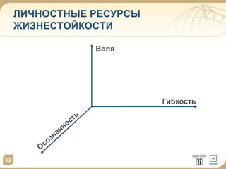 12
ЛИЧНОСТНЫЕ РЕСУРСЫ
ЖИЗНЕСТОЙКОСТИ
Воля
Гибкость
 