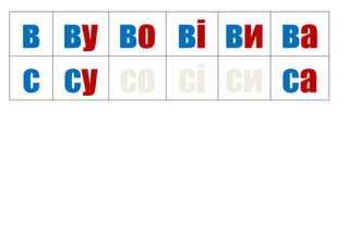 в ву во ві ви ва
с су со сі си са
 