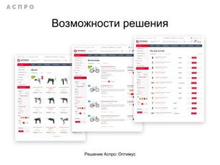 Решение Аспро: Оптимус
Возможности решения
 