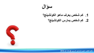 ‫سؤال‬
.1‫الكوتشينج؟‬ ‫ماهو‬ ‫يعرف‬ ‫شخص‬ ‫كم‬
.2‫الكوتشينج؟‬ ‫يمارس‬ ‫شخص‬ ‫كم‬
‫التربويين‬ ‫للمشرفين‬ ‫المهني‬ ‫التطوير‬ ‫ملتقى‬@‫العيد‬ ‫خالد‬2016
 