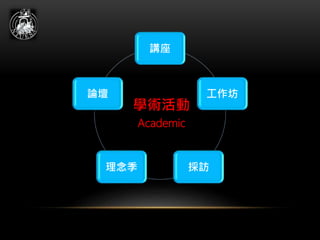 講座
工作坊
採訪理念季
論壇
學術活動
Academic
 