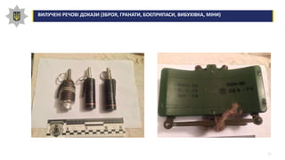 11
ВИЛУЧЕНІ РЕЧОВІ ДОКАЗИ (ЗБРОЯ, ГРАНАТИ, БОЄПРИПАСИ, ВИБУХІВКА, МІНИ)
 