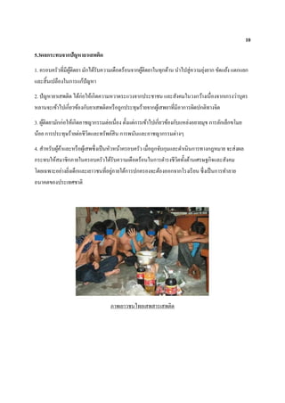 10
5.3ผลกระทบจากปัญหายาเสพติด
1. ครอบครัวที่มีผู้ติดยา มักได้รับความเดือดร้อนจากผู้ติดยาในทุกด้าน นาไปสู่ความยุ่งยาก ขัดแย้ง แตกแยก
และสิ้นเปลืองในการแก้ปัญหา
2. ปัญหายาเสพติด ได้ก่อให้เกิดความหวาดระแวงจากประชาชน และสังคมในวงกว้างเนื่องจากเกรงว่าบุตร
หลานจะเข้าไปเกี่ยวข้องกับยาเสพติดหรือถูกประทุษร้ายจากผู้เสพยาที่มีอาการผิดปกติทางจิต
3. ผู้ติดยามักก่อให้เกิดอาชญากรรมต่อเนื่อง ตั้งแต่การเข้าไปเกี่ยวข้องกับแหล่งอยายมุข การลักเล็กขโมย
น้อย การประทุษร้ายต่อชีวิตและทรัพย์สิน การพนันและอาชญากรรมต่างๆ
4. สาหรับผู้ค้าและหรือผู้เสพซึ่งเป็นหัวหน้าครอบครัว เมื่อถูกจับกุมและดาเนินการทางกฎหมาย จะส่งผล
กระทบให้สมาชิกภายในครอบครัวได้รับความเดือดร้อนในการดารงชีวิตทั้งด้านเศรษฐกิจและสังคม
โดยเฉพาะอย่างยิ่งเด็กและเยาวชนที่อยู่ภายใต้การปกครองจะต้องออกจากโรงเรียน ซึ่งเป็นการทาลาย
อนาคตของประเทศชาติ
ภาพเยาวชนไทยเสพสารเสพติด
 