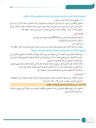 110
)‫دقائق‬ 10( )‫المفاهيمية‬ ‫الخرائط‬ ‫(إستراتيجية‬ ‫النص‬ ‫من‬ ‫أبعد‬ :‫الثانية‬ ‫الخطوة‬
÷÷.)‫النص‬ ‫من‬ ‫أبعد‬ :‫ا‬ ً‫(خامس‬ ‫نشاط‬ ‫بتطبيق‬ ‫البدء‬
÷÷‫الرسم‬ )‫أ-ب‬ :‫(أتأمل‬ ‫نشاط‬ ‫المتعلمون‬ ‫ينفذ‬ ،)‫والجغرافيا‬ ‫(الرياضيات‬ :‫مثل‬ ‫الدراسية‬ ‫المواد‬ ‫بين‬ ‫التكامل‬ ‫لتحقيق‬
‫يتم‬ ‫ثم‬ ،‫النشاط‬ ‫الصف‬ ‫مجموعات‬ ‫لتنفذ‬ ‫العرض؛‬ ‫جهاز‬ ‫خالل‬ ‫من‬ ‫البياني‬ ‫الرسم‬ ‫عرض‬ ‫يتم‬ ‫أن‬ ‫على‬ ،‫اآلتي‬ ‫البياني‬
‫الله-؟‬ ‫-حفظه‬ ‫لة‬‫و‬‫الد‬ ‫رئيس‬ ‫السمو‬ ‫بصاحب‬ ‫البرج‬ ‫اسم‬ ‫ارتباط‬ ‫ماداللة‬ - ‫أعلل‬ -‫ت‬ ‫نشاط‬ ‫تطبيق‬
»»:‫البنائي‬ ‫التقويم‬
÷÷.‫وارسو‬ ‫في‬ ‫الراديو‬ ‫برج‬ :‫هو‬ ،‫م‬200 ‫خليفة‬ ‫برج‬ ‫عن‬ ‫ارتفاعه‬ ‫ينقص‬ ‫الذي‬ ‫البرج‬
÷÷:‫هما‬ ‫االرتفاع‬ ‫في‬ ‫المتساويان‬ ‫البرجان‬
÷÷.)‫(بتروباس‬ ‫برجا‬
÷÷.-‫الله‬‫-حفظه‬‫لة‬‫و‬‫الد‬‫رئيس‬‫خليفة‬‫الشيخ‬‫السمو‬‫صاحب‬‫دور‬‫وتقدير‬،‫المواطنة‬‫قيم‬‫تعزيز‬:)‫(أعلل‬‫نشاط‬‫من‬‫الهدف‬
:)‫دقيقة‬ 13( )‫المفاهيمية‬ ‫الخرائط‬ ‫(إستراتيجية‬ ‫أبدع‬ :‫الثالثة‬ ُ‫الخطوة‬
÷÷‫على‬ ‫المتعلمين‬ ‫لتشجيع‬ ‫المعلومات؛‬ ‫تقدير‬ ‫مع‬ ،‫خليفة‬ ‫برج‬ ‫عن‬ ‫جمعوها‬ ‫التي‬ ‫المعلومات‬ ‫في‬ ‫المتعلمين‬ ‫مناقشة‬ ‫يتم‬
‫عن‬‫إثرائية‬‫معلومات‬‫أجمع‬‫المعلوماتية‬‫الشبكة‬‫إلى‬‫بالعودة‬)‫أبدع‬:‫ا‬ ً‫(سادس‬‫نشاط‬‫تطبيق‬‫يتم‬‫ثم‬،‫واالكتشاف‬‫البحث‬
.‫تصميمي‬ ‫من‬ ‫مفاهيمية‬ ‫خريطة‬ ‫في‬ ‫وأكتبها‬ ،‫خليفة‬ ‫برج‬
÷÷‫بالوصول‬ ‫تنتهي‬ ‫وعملية‬ ‫عقلية‬ ‫عمليات‬ ‫في‬ ‫وقدراته‬ ،‫معلوماته‬ ‫ا‬ً‫م‬‫مستخد‬ ‫وينتج‬ ،‫يفكر‬ ‫المتعلم‬ ‫جعل‬ :‫النشاط‬ ‫هدف‬
.‫البحث‬ ‫على‬ ‫وتحثه‬ ،‫تفكيره‬ ‫تتحدى‬ ‫مفتوحة‬ ‫تفكيرية‬ ‫أسئلة‬ ‫أو‬ ،‫معينة‬ ‫مواقف‬ ‫خالل‬ ‫من‬ ،‫النتائج‬ ‫إلى‬
÷÷.‫فيه‬ ‫المعلومات‬ ‫لملء‬ ‫مفاهيمية‬ ‫خريطة‬ ‫بتصميم‬ ‫المتعلمون‬ ‫يبدأ‬ ‫ذلك‬ ‫بعد‬
»»:‫البنائي‬ ‫التقويم‬
÷÷،‫المخططات‬ ‫في‬ ‫المعلومات‬ ‫تنظيم‬ ‫ومنابعة‬ ،‫الجيدة‬ ‫التصاميم‬ ‫وعرض‬ ،‫المتعلمون‬ ‫صممها‬ ‫التي‬ ‫الخرائط‬ ‫تقويم‬
.‫والدرجات‬ ‫بالثناء‬ ‫األداء‬ ‫متدني‬ ‫وتعزيز‬ ،‫المجيدين‬ ‫وتشجيع‬
)‫دقائق‬ 5( )‫األدوار‬ ‫(تمثيل‬ ‫الختامي‬ ‫التقــــــويـــم‬ :‫ا‬ ً‫ثالث‬
÷÷‫واإلجابة‬،)‫معرفتي‬‫(أبني‬‫بطاقة‬‫بملء‬‫المتعلمين‬‫وتكليف‬،‫المتعلمين‬‫إعداد‬‫من‬‫مفاهيمي‬‫مخطط‬‫وفق‬‫الدرس‬‫تلخيص‬
.‫والرابع‬‫الثالث‬‫السؤالين‬‫عن‬
 