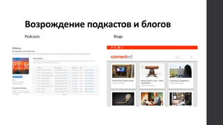 Возрождение подкастов и блогов
Podcasts Blogs
 