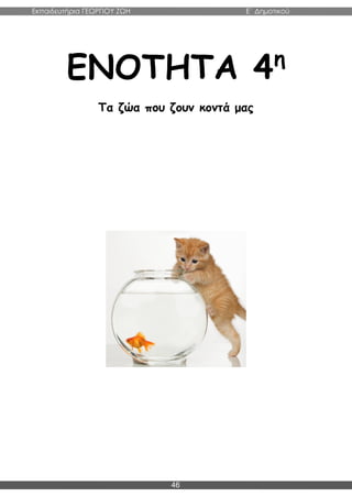 Εκπαιδευτήρια ΓΕΩΡΓΙΟΥ ΖΩΗ E΄ Δημοτικού
46
ΕΝΟΤΗΤΑ 4η
Τα ζώα που ζουν κοντά μας
 