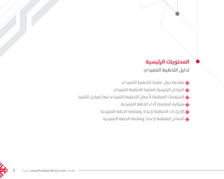 ‫الخيرية‬ ‫السبيعي‬ ‫إبراهيم‬ ‫وعبدالله‬ ‫محمد‬ ‫مؤسسة‬3
‫الرئيسية‬ ‫المحتويات‬
‫التنفيذي‬ ‫التخطيط‬ ‫لدليل‬
‫التنفيذي‬ ‫التخطيط‬ ‫عملية‬ ‫حول‬ ‫مقدمة‬
‫التنفيذي‬ ‫التخطيط‬ ‫لعملية‬ ‫الرئيسية‬ ‫المراحل‬
‫التنفيذ‬ ‫لمراحل‬ ‫تبعا‬ ‫التنفيذي‬ ‫التخطيط‬ ‫ألعمال‬ ‫المنظمة‬ ‫السياسات‬
‫التنفيذية‬ ‫الخطط‬ ‫ألداء‬ ‫المتابعة‬ ‫هيكلية‬
‫التنفيذية‬ ‫الخطط‬ ‫ومتابعة‬ ‫إلعداد‬ ‫المنظمة‬ ‫اإلجراءات‬
‫التنفيذية‬ ‫الخطط‬ ‫ومتابعة‬ ‫إلعداد‬ ‫المنظمة‬ ‫النماذج‬
���� �����.indd 3 5/9/16 10:51 AM
 