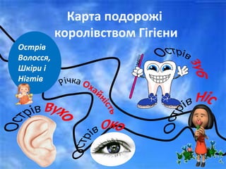 Карта подорожі
королівством Гігієни
Острів
Волосся,
Шкіри і
Нігтів
 