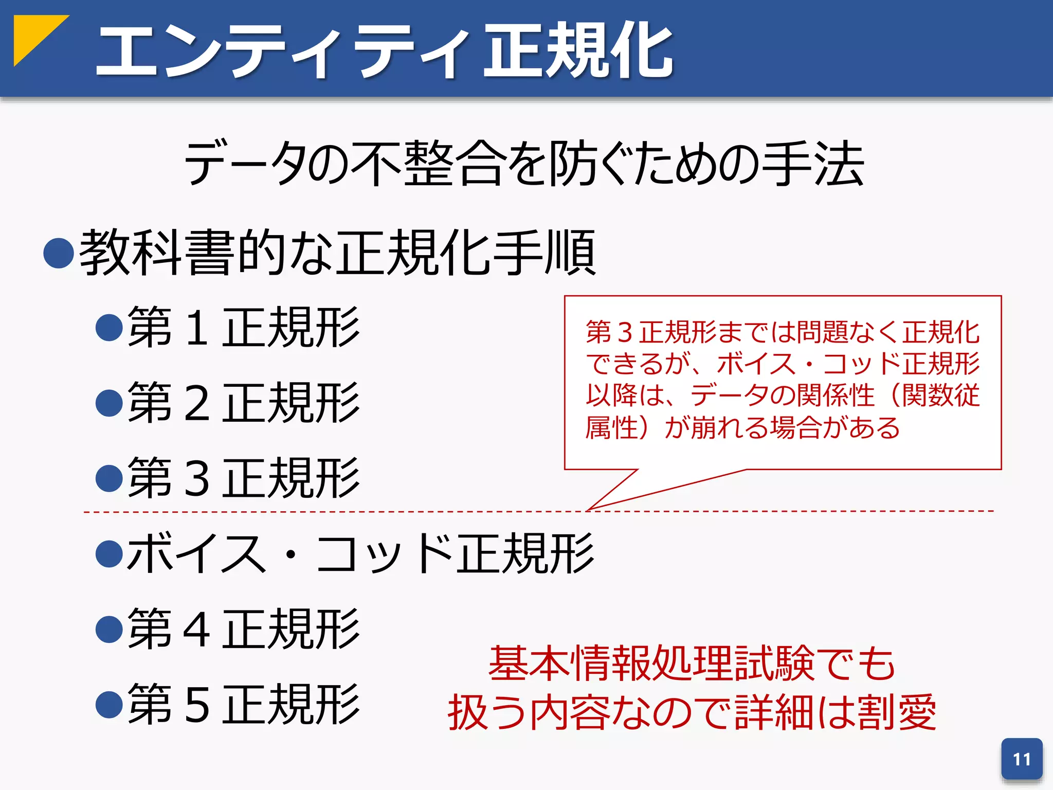 イベント系エンティティの抽出
業務フロー、画面、帳票などからイベントを導出
見積る、販売する、計画する、請求する……
イベントの数は限られているので、取りかかりやすい
一般的な社内業務であれば、業務モデリング本も参考になる
 梅田弘之著「グラス片手にデータベース設計シリーズ」
 渡辺幸三著「業務別データベース設計のためのデータモデリング入門」
11
顧客 営業
見積を
依頼する
見積を
作成する
見積を
回答する
注文を
受ける
注文を
依頼する
見積
注文
 