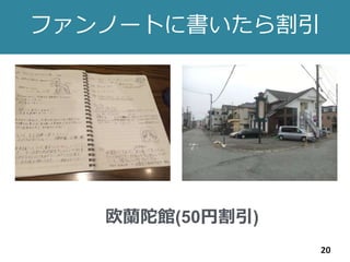 ファンノートに書いたら割引
20
欧蘭陀館(50円割引)
 