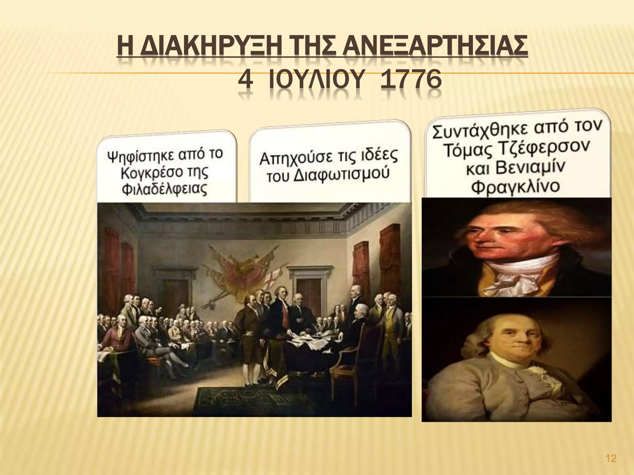 Η ΔΙΑΚΗΡΥΞΗ ΤΗΣ ΑΝΕΞΑΡΤΗΣΙΑΣ
4 ΙΟΥΛΙΟΥ 1776
12
 