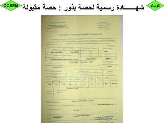 ‫بذور‬ ‫لحصة‬ ‫رسمية‬ ‫شهـــــــادة‬:‫مقبولة‬ ‫حصة‬ ‫كوسام‬COSEM
 
