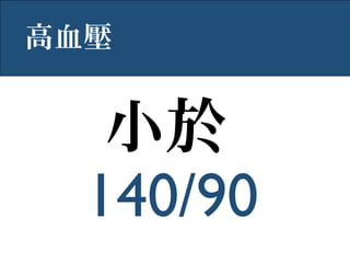 小於
140/90
高血壓
 