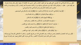 •5)‫والتي‬ ‫الغائب‬ ‫المفرد‬ ‫عن‬ ‫بها‬ ‫يكنى‬ ‫التي‬ ‫الضمير‬ ‫هاء‬ ‫في‬ ‫الصلة‬ َ‫ك‬ ْ‫َر‬‫ت‬ ‫روى‬‫وك‬ ‫ساكن‬ ‫سبقها‬ ‫إذا‬ ‫الكناية‬ ‫هاء‬ ‫تسمى‬‫متحرك‬ ‫بعدها‬ ‫ان‬
‫هدى‬ ‫﴿فيه‬ ‫نحو‬–‫عقلوه‬-‫ب‬ ‫ووصلها‬ ،﴾‫إال‬ ‫و‬ ُ‫ه‬‫﴿عند‬ ‫نحو‬ ً‫ة‬‫مضموم‬ ‫كانت‬ ‫إن‬ ‫بواو‬ ‫ا‬َ‫ه‬َ‫ل‬َ‫ص‬‫و‬ ‫متحركين‬ ‫بين‬ ‫الهاء‬ ‫كانت‬ ‫فإن‬ ﴾‫وهم‬‫كانت‬ ‫إن‬ ‫ياء‬
‫هي‬ ‫مواضع‬ ‫ستة‬ ‫في‬ ‫أصله‬ ‫عن‬ ‫وخرج‬ ﴾‫إال‬ ِ‫ه‬‫﴿علم‬ ‫نحو‬ ‫مكسورة‬:
•‫أ‬)‫آية‬ ‫األعراف‬ ‫في‬ ﴾ُ‫ه‬‫َا‬‫خ‬َ‫أ‬ َ‫و‬ ْ‫ه‬ ِ‫ج‬ ْ‫ر‬َ‫أ‬﴿(111)‫آية‬ ‫والشعراء‬(36)‫الموضعين‬ ‫في‬ ‫باإلسكان‬ ‫قرأهما‬.
•‫ب‬)‫آية‬ ‫بالفرقان‬ ﴾‫ا‬ً‫ن‬‫مها‬ ِ‫ه‬‫﴿في‬(69)‫بياء‬ ‫بالصلة‬ ‫رواها‬.
•‫ج‬)‫آية‬ ‫بالنمل‬ ﴾‫إليهم‬ ْ‫ه‬ِ‫ق‬‫﴿فأل‬(28)‫باإلسكان‬ ‫قرأها‬.
•‫د‬)‫آية‬ ‫بالزمر‬ ﴾‫لكم‬ ‫ضه‬َ‫﴿ير‬(7)‫الهاء‬ ‫وضم‬ ‫بالقصر‬ ‫رواها‬.
•‫هـ‬)‫آية‬ ‫بالكهف‬ ﴾‫إال‬ ُ‫ه‬‫أنساني‬ ‫﴿وما‬(63)‫القصر‬ ‫مع‬ ‫الهاء‬ ‫بضم‬ ‫رواها‬.
•‫و‬)‫آية‬ ‫بالفتح‬ ﴾‫هللا‬ ُ‫ه‬‫﴿علي‬(10)‫والقصر‬ ‫الهاء‬ ‫بضم‬ ‫رواها‬.
•‫آية‬ ‫بالنور‬ ﴾ِ‫ه‬ْ‫ق‬‫﴿يت‬ ‫وقرأ‬(52)‫القصر‬ ‫مع‬ ‫الهاء‬ ‫وكسر‬ ‫القاف‬ ‫بإسكان‬.
•6)‫أربع‬ ‫التوسط‬ ‫الشاطبي‬ ‫له‬ ‫واختار‬ ،‫التيسير‬ ‫طريق‬ ‫من‬ ‫الداء‬ ‫في‬ ‫المقدم‬ ‫وهو‬ ،‫حركات‬ ‫خمس‬ ‫والمنفصل‬ ‫المتصل‬ ‫المد‬ ‫روى‬‫حركات‬.
‫شيء‬ ،‫ة‬َ‫ء‬ ْ‫و‬َ‫س‬﴿ ‫نحو‬ ‫بهمز‬ ‫وع‬ُ‫ب‬ْ‫ت‬َ‫م‬‫ال‬ ‫اللين‬ ‫حرف‬ ‫في‬ ‫وكذا‬ ،‫القصر‬ ‫إال‬ ﴾‫﴿ءآمنوا‬ ‫نحو‬ ‫البدل‬ ‫في‬ ‫له‬ ‫وليس‬﴾.
@zad_qiraat‫أصول‬‫حفص‬ ‫اية‬‫و‬‫ر‬
 