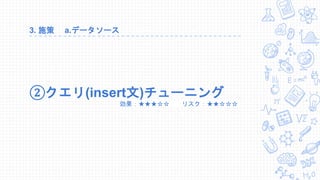 3. 施策 a.データソース
②クエリ(insert文)チューニング
効果：★★★☆☆ リスク：★★☆☆☆
 