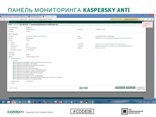 ПАНЕЛЬ МОНИТОРИНГА KASPERSKY ANTI
TARGETED ATTACK
Kaspersky Anti Targeted Attack #CODEIB
 