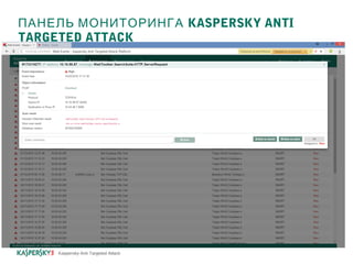 ПАНЕЛЬ МОНИТОРИНГА KASPERSKY ANTI
TARGETED ATTACK
Kaspersky Anti Targeted Attack
 