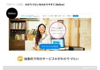 TOPページ改修｜わかりづらいをわかりやすく(Before)
　抽象的で何のサービスかがわかりづらい
Before
 