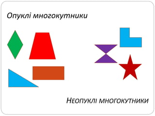Опуклі многокутники
НЕОПУКЛІ МНОГОКУТНИКИ
 