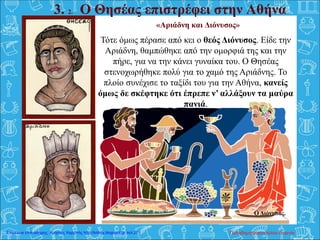 3. 2. Ο Θησέας επιστρέφει στην Αθήνα
«Αριάδνη και Διόνυσος»
Ο Διόνυσος.
Τότε όμως πέρασε από κει ο θεός Διόνυσος. Είδε την
Αριάδνη, θαμπώθηκε από την ομορφιά της και την
πήρε, για να την κάνει γυναίκα του. Ο Θησέας
στενοχωρήθηκε πολύ για το χαμό της Αριάδνης. Το
πλοίο συνέχισε το ταξίδι του για την Αθήνα, κανείς
όμως δε σκέφτηκε ότι έπρεπε ν’ αλλάξουν τα μαύρα
πανιά.
Παπαδημητρακοπούλου ΕυγενίαΕπιμέλεια επανάληψης: Χρήστος Χαρμπής http://kritiria.blogspot.gr σελ.27
 