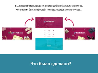 Был разработан лендинг, состоящий из 6 мультискроллов.
Конверсия была хорошей, но ведь всегда можно лучше…
Что было сделано?
 