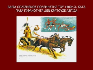 ΒΑΡΙΑ ΟΠΛΙΣΜΕΝΟΣ ΠΟΛΕΜΗΣΤΗΣ ΤΟΥ 1400π.Χ. ΚΑΤΑ
ΠΑΣΑ ΠΙΘΑΝΟΤΗΤΑ ΔΕΝ ΚΡΑΤΟΥΣΕ ΑΣΠΙΔΑ
 