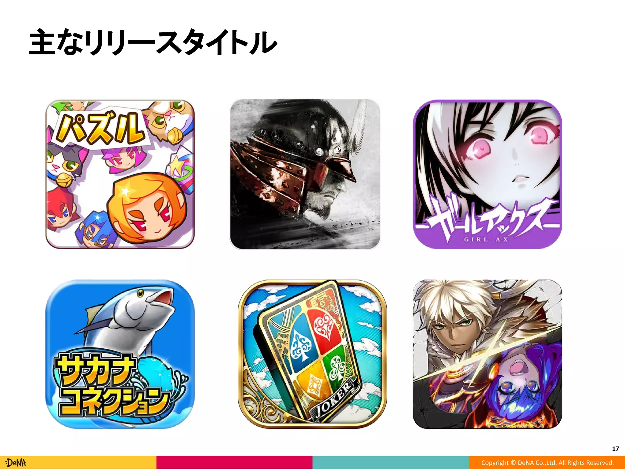 Copyright © DeNA Co.,Ltd. All Rights Reserved.
主なリリースタイトル
17
 