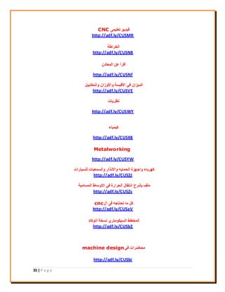 35 | P a g e
٠ٔ٤ِ‫رؼ‬ ٞ٣‫ك٤ذ‬CNC
http://adf.ly/CUSMR
‫اُخشاىخ‬
http://adf.ly/CUSN8
ٕ‫أُؼبد‬ ٖ‫ػ‬ ‫اهشأ‬
http://adf.ly/CUSNf
َ٤٣‫ٝأٌُب‬ ٕ‫ٝا٧ٝصا‬ ‫ا٧ه٤غخ‬ ٢‫ك‬ ٕ‫أُ٤ضا‬
http://adf.ly/CUSVE
‫ٗظش٣بد‬
http://adf.ly/CUSWY
‫ً٤ٔ٤بء‬
http://adf.ly/CUSX8
Metalworking
http://adf.ly/CUSYW
‫ُِغ٤بساد‬ ‫ٝاُغٔؼ٤بد‬ ‫ٝاالٗزاس‬ ٚ٣‫اُؾٔب‬ ‫ٝاعٜضح‬ ‫ًٜشثبء‬
http://adf.ly/CUSZJ
‫أُغبٓ٤خ‬ ‫االٝعبه‬ ٢‫ك‬ ‫اُؾشاسح‬ ٍ‫اٗزوب‬ ‫٣ؾشػ‬ ‫ِٓق‬
http://adf.ly/CUSZs
ٍ‫ا‬ ٠‫ك‬ ٚ‫رؾزبع‬ ‫ٓب‬ ًَcnc
http://adf.ly/CUSaV
‫أرًٞبد‬ ‫ٗغخخ‬ ١‫اُغ٤ٌٞٓزش‬ ‫أُخيو‬
http://adf.ly/CUSb2
٢‫ك‬ ‫ٓؾبمشاد‬machine design
http://adf.ly/CUSbi
 