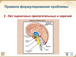 13
Правила формулирования проблемы
2 - Нет оценочных прилагательных и наречий
 