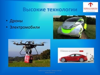 Высокие технологии
• Дроны
• Электромобили
Indina-Consulting / Tatiana Indina/
www.indina.ru
 