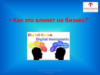 • Как это влияет на бизнес?
Indina-Consulting / Tatiana Indina/
www.indina.ru
 