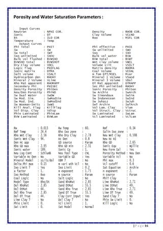 16| P a g e
Porosity and Water Saturation Parameters :
 
