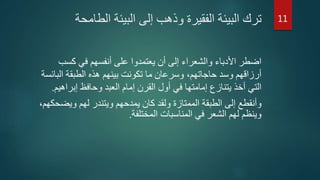‫الطامحة‬ ‫البيئة‬ ‫إلى‬ ‫وذهب‬ ‫الفقيرة‬ ‫البيئة‬ ‫ترك‬
‫كسب‬ ‫في‬ ‫أنفسهم‬ ‫على‬ ‫يعتمدوا‬ ‫أن‬ ‫إلى‬ ‫والشعراء‬ ‫األدباء‬ ‫اضطر‬
‫البائ‬ ‫الطبقة‬ ‫هذه‬ ‫بينهم‬ ‫تكونت‬ ‫ما‬ ‫وسرعان‬ ،‫حاجاتهم‬ ‫وسد‬ ‫أرزاقهم‬‫سة‬
‫إبراهي‬ ‫وحافظ‬ ‫العبد‬ ‫إمام‬ ‫القرن‬ ‫أول‬ ‫في‬ ‫إمامتها‬ ‫يتنازع‬ ‫أخذ‬ ‫التي‬‫م‬.
‫ويض‬ ‫لهم‬ ‫ويتندر‬ ‫يمدحهم‬ ‫كان‬ ‫ولقد‬ ‫الممتازة‬ ‫الطبقة‬ ‫إلى‬ ‫وأنقطع‬،‫حكهم‬
‫المختلفة‬ ‫المناسبات‬ ‫في‬ ‫الشعر‬ ‫لهم‬ ‫وينظم‬.
11
 