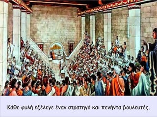 Κάθε φυλή εξέλεγε έναν στρατηγό και πενήντα βουλευτές.
 