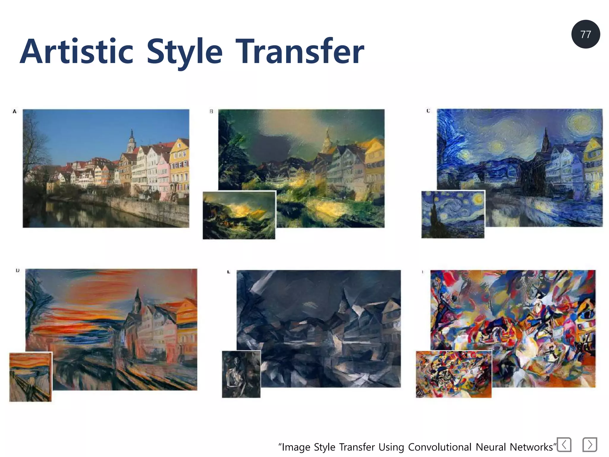 77
Artistic Style Transfer
“Image Style Transfer Using Convolutional Neural Networks”
 