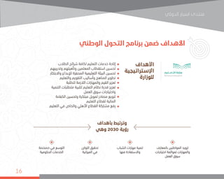 ‫اﻟﺪوﻟﻲ‬ ‫اﺳﺒﺎر‬ ‫ﻣﻨﺘﺪى‬
16
‫الوطني‬ ‫التحول‬ ‫برنامج‬ ‫ضمن‬ ‫األهداف‬
 