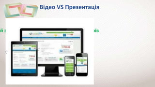 Відео VS Презентація
ий зручний формат для мобільних пристроїв
 