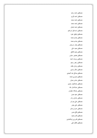 ‫رشيد‬ ‫احمد‬ ‫مصطفى‬
‫كريم‬ ‫احمد‬ ‫مصطفى‬
‫محمد‬ ‫احمد‬ ‫مصطفى‬
‫محمد‬ ‫احمد‬ ‫مصطفى‬
‫نعمان‬ ‫احمد‬ ‫مصطفى‬
‫ابراهيم‬ ‫اسماعيل‬ ‫مصطفى‬
‫عبود‬ ‫توفيق‬ ‫مصطفى‬
‫محمد‬ ‫جاسم‬ ‫مصطفى‬
‫محمد‬ ‫جاسم‬ ‫مصطفى‬
‫درويش‬ ‫جبار‬ ‫مصطفى‬
‫علي‬ ‫حميد‬ ‫مصطفى‬
‫كاطع‬ ‫حميد‬ ‫مصطفى‬
‫خ‬ ‫مصطفى‬‫عباس‬ ‫ضير‬
‫احمد‬ ‫رؤوف‬ ‫مصطفى‬
‫رحيم‬ ‫زهير‬ ‫مصطفى‬
‫خلف‬ ‫زيدان‬ ‫مصطفى‬
‫ياسين‬ ‫شاكر‬ ‫مصطفى‬
‫المهدي‬ ‫عبد‬ ‫صالح‬ ‫مصطفى‬
‫محمد‬ ‫صبري‬ ‫مصطفى‬
‫محان‬ ‫عباس‬ ‫مصطفى‬
‫حسين‬ ‫عبدالجبار‬ ‫مصطفى‬
‫طه‬ ‫عبدالستار‬ ‫مصطفى‬
‫عطوان‬ ‫عبدالله‬ ‫مصطفى‬
‫حسن‬ ‫عبيد‬ ‫مصطفى‬
‫ردام‬ ‫عدنان‬ ‫مصطفى‬
‫حردان‬ ‫علي‬ ‫مصطفى‬
‫حيدر‬ ‫علي‬ ‫مصطفى‬
‫جابر‬ ‫عمران‬ ‫مصطفى‬
‫حسن‬ ‫فالح‬ ‫مصطفى‬
‫حميد‬ ‫قاسم‬ ‫مصطفى‬
‫زينالعابدين‬ ‫قدوري‬ ‫مصطفى‬
‫علي‬ ‫كاظم‬ ‫مصطفى‬
 
