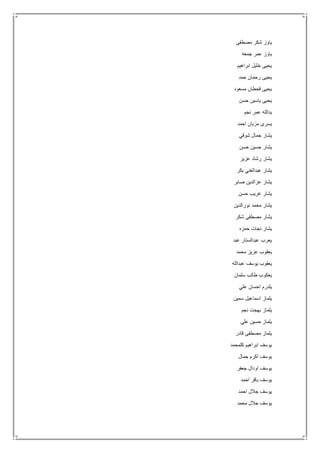 ‫مصطفى‬ ‫شكر‬ ‫ياوز‬
‫جمعه‬ ‫عمر‬ ‫ياوز‬
‫ابراهيم‬ ‫خليل‬ ‫يحيى‬
‫حمد‬ ‫رحمان‬ ‫يحيى‬
‫مسعود‬ ‫قحطان‬ ‫يحيى‬
‫حسن‬ ‫ياسين‬ ‫يحيى‬
‫نجم‬ ‫عمر‬ ‫يدالله‬
‫احمد‬ ‫مزبان‬ ‫يسرى‬
‫شوقي‬ ‫جمال‬ ‫يشار‬
‫حسن‬ ‫حسين‬ ‫يشار‬
‫عزيز‬ ‫رشاد‬ ‫يشار‬
‫بكر‬ ‫عبدالغني‬ ‫يشار‬
‫صابر‬ ‫عزالدين‬ ‫يشار‬
‫حسن‬ ‫غريب‬ ‫يشار‬
‫نورالدين‬ ‫محمد‬ ‫يشار‬
‫شكر‬ ‫مصطفى‬ ‫يشار‬
‫حمزه‬ ‫نجات‬ ‫يشار‬
‫عبد‬ ‫عبدالستار‬ ‫يعرب‬
‫محمد‬ ‫عزيز‬ ‫يعقوب‬
‫عبدالله‬ ‫يوسف‬ ‫يعقوب‬
‫سلمان‬ ‫طالب‬ ‫يعكوب‬
‫علي‬ ‫احسان‬ ‫يلدرم‬
‫سمين‬ ‫اسماعيل‬ ‫يلماز‬
‫نجم‬ ‫بهجت‬ ‫يلماز‬
‫علي‬ ‫حسين‬ ‫يلماز‬
‫قادر‬ ‫مصطفى‬ ‫يلماز‬
‫كلمحمد‬ ‫ابراهيم‬ ‫يوسف‬
‫جمال‬ ‫اكرم‬ ‫يوسف‬
‫جعفر‬ ‫اودال‬ ‫يوسف‬
‫احمد‬ ‫باقر‬ ‫يوسف‬
‫احمد‬ ‫جالل‬ ‫يوسف‬
‫محمد‬ ‫جالل‬ ‫يوسف‬
 