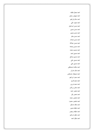 ‫خليف‬ ‫جميل‬ ‫احمد‬
‫زعيان‬ ‫جيهان‬ ‫احمد‬
‫ابراهيم‬ ‫حاتم‬ ‫احمد‬
‫علي‬ ‫حبيب‬ ‫احمد‬
‫حسن‬ ‫احمد‬‫اسماعيل‬
‫حسين‬ ‫حسن‬ ‫احمد‬
‫حسين‬ ‫حسن‬ ‫احمد‬
‫حنتو‬ ‫حسن‬ ‫احمد‬
‫شحاذه‬ ‫حسن‬ ‫احمد‬
‫عبدالله‬ ‫حسن‬ ‫احمد‬
‫جمعه‬ ‫حسون‬ ‫احمد‬
‫محمد‬ ‫حسيب‬ ‫احمد‬
‫احمد‬ ‫حسين‬ ‫احمد‬
‫صالح‬ ‫حسين‬ ‫احمد‬
‫علي‬ ‫حسين‬ ‫احمد‬
‫علي‬ ‫حسين‬ ‫احمد‬
‫مصطفى‬ ‫حكمت‬ ‫احمد‬
‫هرش‬ ‫حلب‬ ‫احمد‬
‫ناوخاص‬ ‫حمهالو‬ ‫احمد‬
‫ابراهيم‬ ‫حمود‬ ‫احمد‬
‫كريم‬ ‫حميد‬ ‫احمد‬
‫نوري‬ ‫حميد‬ ‫احمد‬
‫زركان‬ ‫حنش‬ ‫احمد‬
‫احمد‬ ‫خضر‬ ‫احمد‬
‫بكر‬ ‫خضر‬ ‫احمد‬
‫محمد‬ ‫خضير‬ ‫احمد‬
‫محمود‬ ‫خضير‬ ‫احمد‬
‫صالح‬ ‫خلف‬ ‫احمد‬
‫حسين‬ ‫خليفه‬ ‫احمد‬
‫رميض‬ ‫خليفه‬ ‫احمد‬
‫ابراهيم‬ ‫خليل‬ ‫احمد‬
‫احمد‬ ‫خليل‬ ‫احمد‬
 