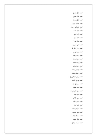‫حسين‬ ‫خليل‬ ‫احمد‬
‫عبدي‬ ‫خليل‬ ‫احمد‬
‫محمد‬ ‫خليل‬ ‫احمد‬
‫اسود‬ ‫خميس‬ ‫احمد‬
‫رشيد‬ ‫خورشيد‬ ‫احمد‬
‫خلف‬ ‫داود‬ ‫احمد‬
‫كريم‬ ‫داود‬ ‫احمد‬
‫مجيد‬ ‫داود‬ ‫احمد‬
‫عزيز‬ ‫دحام‬ ‫احمد‬
‫محيميد‬ ‫دهر‬ ‫احمد‬
‫زكرط‬ ‫رزاق‬ ‫احمد‬
‫رحيم‬ ‫رشيد‬ ‫احمد‬
‫رضا‬ ‫رشيد‬ ‫احمد‬
‫محمد‬ ‫رشيد‬ ‫احمد‬
‫محمد‬ ‫رشيد‬ ‫احمد‬
‫وادي‬ ‫رشيد‬ ‫احمد‬
‫محمد‬ ‫رفاعي‬ ‫احمد‬
‫محمد‬ ‫رميض‬ ‫احمد‬
‫عبدالرزاق‬ ‫زهير‬ ‫احمد‬
‫ذياب‬ ‫سرحان‬ ‫احمد‬
‫عبد‬ ‫سرحان‬ ‫احمد‬
‫سعيد‬ ‫احمد‬‫خضر‬
‫خورشيد‬ ‫سعيد‬ ‫احمد‬
‫عمر‬ ‫سعيد‬ ‫احمد‬
‫كداش‬ ‫سعيد‬ ‫احمد‬
‫احمد‬ ‫سلمان‬ ‫احمد‬
‫امين‬ ‫سليم‬ ‫احمد‬
‫محمد‬ ‫سليمان‬ ‫احمد‬
‫حسين‬ ‫سمير‬ ‫احمد‬
‫جبار‬ ‫سيدكل‬ ‫احمد‬
‫سعيد‬ ‫شاكر‬ ‫احمد‬
‫جالج‬ ‫شحاذه‬ ‫احمد‬
 