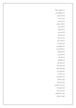 ‫عبدالله‬ ‫عبدالجبار‬ ‫اياد‬
‫عباس‬ ‫عبدالخالق‬ ‫اياد‬
‫عباس‬ ‫عثمان‬ ‫اياد‬
‫احمد‬ ‫عمر‬ ‫اياد‬
‫حسن‬ ‫عواد‬ ‫اياد‬
‫سليمان‬ ‫فكرت‬ ‫اياد‬
‫غائب‬ ‫قاسم‬ ‫اياد‬
‫جال‬ ‫محمد‬ ‫اياد‬‫ل‬
‫حسن‬ ‫محمد‬ ‫اياد‬
‫خلف‬ ‫محمد‬ ‫اياد‬
‫محمود‬ ‫محمد‬ ‫اياد‬
‫رشيد‬ ‫محمود‬ ‫اياد‬
‫حسن‬ ‫مرشد‬ ‫اياد‬
‫حسن‬ ‫مصطفى‬ ‫اياد‬
‫كريم‬ ‫نجمالدين‬ ‫اياد‬
‫فيصل‬ ‫نواف‬ ‫اياد‬
‫نوري‬ ‫هاشم‬ ‫اياد‬
‫عمر‬ ‫يدالله‬ ‫اياد‬
‫محمد‬ ‫صالح‬ ‫ايد‬
‫علي‬ ‫حسين‬ ‫ايدن‬
‫احمد‬ ‫محمود‬ ‫ايدن‬
‫حسين‬ ‫بهلول‬ ‫ايدين‬
‫مردان‬ ‫نامق‬ ‫ايدين‬
‫احمد‬ ‫خالد‬ ‫ايسر‬
‫محمد‬ ‫ابراهيم‬ ‫ايسم‬
‫هاشم‬ ‫حمد‬ ‫ايمان‬
‫نعمت‬ ‫عماد‬ ‫ايمان‬
‫محمدامين‬ ‫محمد‬ ‫ايمان‬
‫احمد‬ ‫صبحي‬ ‫ايمن‬
‫حسين‬ ‫عزيز‬ ‫ايمن‬
‫صالح‬ ‫ابراهيم‬ ‫ايهاب‬
‫سلمان‬ ‫داود‬ ‫ايهاب‬
 