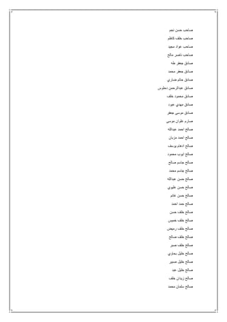 ‫نجم‬ ‫حسن‬ ‫صاحب‬
‫كاظم‬ ‫خلف‬ ‫صاحب‬
‫مجيد‬ ‫عواد‬ ‫صاحب‬
‫مالح‬ ‫ناصر‬ ‫صاحب‬
‫طه‬ ‫جعفر‬ ‫صادق‬
‫محمد‬ ‫جعفر‬ ‫صادق‬
‫ضاري‬ ‫حاتم‬ ‫صادق‬
‫دحلوس‬ ‫عبدالرحمن‬ ‫صادق‬
‫خلف‬ ‫محمود‬ ‫صادق‬
‫عبود‬ ‫مهدي‬ ‫صادق‬
‫جعفر‬ ‫موسى‬ ‫صادق‬
‫موسى‬ ‫علوان‬ ‫صارم‬
‫عبدالله‬ ‫احمد‬ ‫صالح‬
‫مزبان‬ ‫احمد‬ ‫صالح‬
‫يوسف‬ ‫ادهام‬ ‫صالح‬
‫محمود‬ ‫ايوب‬ ‫صالح‬
‫صالح‬ ‫جاسم‬ ‫صالح‬
‫محمد‬ ‫جاسم‬ ‫صالح‬
‫عبدالله‬ ‫حسن‬ ‫صالح‬
‫عليوي‬ ‫حسن‬ ‫صالح‬
‫غانم‬ ‫حسن‬ ‫صالح‬
‫احمد‬ ‫حمد‬ ‫صالح‬
‫حسن‬ ‫خلف‬ ‫صالح‬
‫خميس‬ ‫خلف‬ ‫صالح‬
‫رميض‬ ‫خلف‬ ‫صالح‬
‫صالح‬ ‫خلف‬ ‫صالح‬
‫صبر‬ ‫خلف‬ ‫صالح‬
‫بحاوي‬ ‫خليل‬ ‫صالح‬
‫صبير‬ ‫خليل‬ ‫صالح‬
‫عبد‬ ‫خليل‬ ‫صالح‬
‫خلف‬ ‫زيدان‬ ‫صالح‬
‫محمد‬ ‫سلمان‬ ‫صالح‬
 