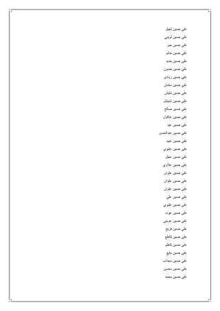‫علي‬‫ثجيل‬ ‫حسين‬
‫ثويني‬ ‫حسين‬ ‫علي‬
‫جبر‬ ‫حسين‬ ‫علي‬
‫حاتم‬ ‫حسين‬ ‫علي‬
‫حديد‬ ‫حسين‬ ‫علي‬
‫حسون‬ ‫حسين‬ ‫علي‬
‫زيادى‬ ‫حسين‬ ‫علي‬
‫سلمان‬ ‫حسين‬ ‫علي‬
‫شليش‬ ‫حسين‬ ‫علي‬
‫شنيشل‬ ‫حسين‬ ‫علي‬
‫صالح‬ ‫حسين‬ ‫علي‬
‫عاكول‬ ‫حسين‬ ‫علي‬
‫عبد‬ ‫حسين‬ ‫علي‬
‫عبدالحسن‬ ‫حسين‬ ‫علي‬
‫عبيد‬ ‫حسين‬ ‫علي‬
‫عتيوي‬ ‫حسين‬ ‫علي‬
‫عجل‬ ‫حسين‬ ‫علي‬
‫عالوي‬ ‫حسين‬ ‫علي‬
‫علوان‬ ‫حسين‬ ‫علي‬
‫علوان‬ ‫حسين‬ ‫علي‬
‫علوان‬ ‫حسين‬ ‫علي‬
‫علي‬ ‫حسين‬ ‫علي‬
‫عليوي‬ ‫حسين‬ ‫علي‬
‫عوده‬ ‫حسين‬ ‫علي‬
‫عويني‬ ‫حسين‬ ‫علي‬
‫فريح‬ ‫حسين‬ ‫علي‬
‫كاطع‬ ‫حسين‬ ‫علي‬
‫كاظم‬ ‫حسين‬ ‫علي‬
‫مايع‬ ‫حسين‬ ‫علي‬
‫مجذاب‬ ‫حسين‬ ‫علي‬
‫محسن‬ ‫حسين‬ ‫علي‬
‫محمد‬ ‫حسين‬ ‫علي‬
 