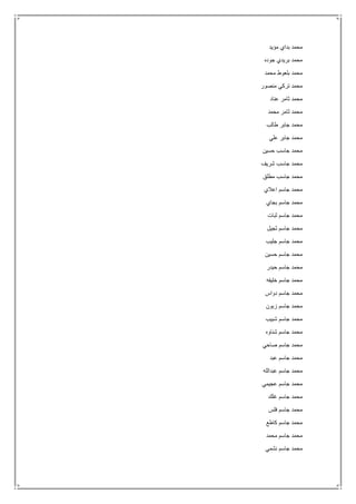 ‫مؤيد‬ ‫بداي‬ ‫محمد‬
‫جوده‬ ‫بريدي‬ ‫محمد‬
‫محمد‬ ‫بلعوط‬ ‫محمد‬
‫منصور‬ ‫تركي‬ ‫محمد‬
‫عناد‬ ‫ثامر‬ ‫محمد‬
‫محمد‬ ‫ثامر‬ ‫محمد‬
‫طالب‬ ‫جابر‬ ‫محمد‬
‫علي‬ ‫جابر‬ ‫محمد‬
‫حسين‬ ‫جاسب‬ ‫محمد‬
‫شريف‬ ‫جاسب‬ ‫محمد‬
‫جا‬ ‫محمد‬‫مطلق‬ ‫سب‬
‫اعالي‬ ‫جاسم‬ ‫محمد‬
‫بجاي‬ ‫جاسم‬ ‫محمد‬
‫ثبات‬ ‫جاسم‬ ‫محمد‬
‫ثجيل‬ ‫جاسم‬ ‫محمد‬
‫جليب‬ ‫جاسم‬ ‫محمد‬
‫حسين‬ ‫جاسم‬ ‫محمد‬
‫حيدر‬ ‫جاسم‬ ‫محمد‬
‫خليفه‬ ‫جاسم‬ ‫محمد‬
‫دواس‬ ‫جاسم‬ ‫محمد‬
‫زبون‬ ‫جاسم‬ ‫محمد‬
‫شبيب‬ ‫جاسم‬ ‫محمد‬
‫شناوه‬ ‫جاسم‬ ‫محمد‬
‫صاحي‬ ‫جاسم‬ ‫محمد‬
‫عبد‬ ‫جاسم‬ ‫محمد‬
‫عبدالله‬ ‫جاسم‬ ‫محمد‬
‫عجيمي‬ ‫جاسم‬ ‫محمد‬
‫مح‬‫غلك‬ ‫جاسم‬ ‫مد‬
‫فلس‬ ‫جاسم‬ ‫محمد‬
‫كاطع‬ ‫جاسم‬ ‫محمد‬
‫محمد‬ ‫جاسم‬ ‫محمد‬
‫نشمي‬ ‫جاسم‬ ‫محمد‬
 