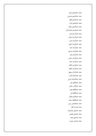 ‫حميد‬ ‫عبدالحسين‬ ‫محمد‬
‫صبري‬ ‫عبدالحسين‬ ‫محمد‬
‫فليح‬ ‫عبدالحسين‬ ‫محمد‬
‫م‬‫كرم‬ ‫عبدالحسين‬ ‫حمد‬
‫مشيل‬ ‫عبدالحسين‬ ‫محمد‬
‫عبدالرزاق‬ ‫عبدالرحيم‬ ‫محمد‬
‫جابر‬ ‫عبدالرزاق‬ ‫محمد‬
‫برهان‬ ‫عبدالرضا‬ ‫محمد‬
‫حسن‬ ‫عبدالرضا‬ ‫محمد‬
‫ساهي‬ ‫عبدالرضا‬ ‫محمد‬
‫عنيد‬ ‫عبدالرضا‬ ‫محمد‬
‫مريدي‬ ‫عبدالرضا‬ ‫محمد‬
‫جبر‬ ‫عبدالزهره‬ ‫محمد‬
‫عباس‬ ‫عبدالزهره‬ ‫محمد‬
‫غانم‬ ‫عبدالزهره‬ ‫محمد‬
‫كاظ‬ ‫عبدالزهره‬ ‫محمد‬‫م‬
‫كاظم‬ ‫عبدالزهره‬ ‫محمد‬
‫مريهج‬ ‫عبدالساده‬ ‫محمد‬
‫جاسم‬ ‫عبدالسالم‬ ‫محمد‬
‫بداي‬ ‫عبدالصاحب‬ ‫محمد‬
‫جبر‬ ‫عبدالعالي‬ ‫محمد‬
‫سلمان‬ ‫عبدالقادر‬ ‫محمد‬
‫حيدر‬ ‫عبدالكاظم‬ ‫محمد‬
‫نور‬ ‫عبدالكاظم‬ ‫محمد‬
‫مطشر‬ ‫عبدالكريم‬ ‫محمد‬
‫محمد‬ ‫عبداللطيف‬ ‫محمد‬
‫رسن‬ ‫عبدالمحسن‬ ‫محمد‬
‫خلف‬ ‫عبدربه‬ ‫محمد‬
‫عبدالرض‬ ‫عبدعلي‬ ‫محمد‬‫ا‬
‫عليوي‬ ‫عبدعلي‬ ‫محمد‬
‫محمد‬ ‫عبدعلي‬ ‫محمد‬
‫حسون‬ ‫عبدعون‬ ‫محمد‬
 