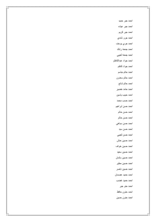 ‫حميد‬ ‫جبر‬ ‫احمد‬
‫عياده‬ ‫جبر‬ ‫احمد‬
‫كريم‬ ‫جبر‬ ‫احمد‬
‫شندي‬ ‫جرو‬ ‫احمد‬
‫يوسف‬ ‫جري‬ ‫احمد‬
‫رشك‬ ‫جمعه‬ ‫احمد‬
‫لعيبي‬ ‫جمعه‬ ‫احمد‬
‫عبدالكاظم‬ ‫جواد‬ ‫احمد‬
‫كاظم‬ ‫جواد‬ ‫احمد‬
‫جاسم‬ ‫حاتم‬ ‫احمد‬
‫سعدون‬ ‫حاتم‬ ‫احمد‬
‫شائع‬ ‫حاتم‬ ‫احمد‬
‫خضير‬ ‫حامد‬ ‫احمد‬
‫ياسين‬ ‫حبيب‬ ‫احمد‬
‫محمد‬ ‫حسب‬ ‫احمد‬
‫ابراهيم‬ ‫حسن‬ ‫احمد‬
‫حاتم‬ ‫حسن‬ ‫احمد‬
‫حاتم‬ ‫حسن‬ ‫احمد‬
‫سباهي‬ ‫حسن‬ ‫احمد‬
‫سيد‬ ‫حسن‬ ‫احمد‬
‫لعيبي‬ ‫حسن‬ ‫احمد‬
‫حنش‬ ‫حسين‬ ‫احمد‬
‫خواف‬ ‫حسين‬ ‫احمد‬
‫سعيد‬ ‫حسين‬ ‫احمد‬
‫سلمان‬ ‫حسين‬ ‫احمد‬
‫مطير‬ ‫حسين‬ ‫احمد‬
‫ناصر‬ ‫حسين‬ ‫احمد‬
‫عصمان‬ ‫حميد‬ ‫احمد‬
‫غضب‬ ‫حميد‬ ‫احمد‬
‫جبر‬ ‫حنو‬ ‫احمد‬
‫حافظ‬ ‫حنون‬ ‫احمد‬
‫حسين‬ ‫حنون‬ ‫احمد‬
 