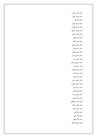 ‫سبهان‬ ‫حنون‬ ‫احمد‬
‫غيالن‬ ‫حنون‬ ‫احمد‬
‫جير‬ ‫خالد‬ ‫احمد‬
‫صابر‬ ‫خزعل‬ ‫احمد‬
‫فاضل‬ ‫خزعل‬ ‫احمد‬
‫عجيل‬ ‫خضير‬ ‫احمد‬
‫راضي‬ ‫خلف‬ ‫احمد‬
‫فيصل‬ ‫دشر‬ ‫احمد‬
‫عذافه‬ ‫دغيم‬ ‫احمد‬
‫حمادي‬ ‫دواي‬ ‫احمد‬
‫بشيت‬ ‫راسم‬ ‫احمد‬
‫حميد‬ ‫راضي‬ ‫احمد‬
‫دعير‬ ‫راضي‬ ‫احمد‬
‫عبد‬ ‫راضي‬ ‫احمد‬
‫فرحان‬ ‫راضي‬ ‫احمد‬
‫جبر‬ ‫رحيم‬ ‫احمد‬
‫غضيب‬ ‫رحيم‬ ‫احمد‬
‫ا‬‫شهيد‬ ‫رسن‬ ‫حمد‬
‫خلف‬ ‫رضا‬ ‫احمد‬
‫سعيد‬ ‫رياض‬ ‫احمد‬
‫مهاوي‬ ‫زعيبل‬ ‫احمد‬
‫قاسم‬ ‫زغير‬ ‫احمد‬
‫خنجر‬ ‫زكي‬ ‫احمد‬
‫عبد‬ ‫زهرون‬ ‫احمد‬
‫جناني‬ ‫زويد‬ ‫احمد‬
‫عبدالنبي‬ ‫زياره‬ ‫احمد‬
‫عفات‬ ‫ساجت‬ ‫احمد‬
‫سعدون‬ ‫سالم‬ ‫احمد‬
‫علي‬ ‫سالم‬ ‫احمد‬
‫علي‬ ‫سالم‬ ‫احمد‬
‫متيغي‬ ‫سالم‬ ‫احمد‬
‫عبدالله‬ ‫سامي‬ ‫احمد‬
 
